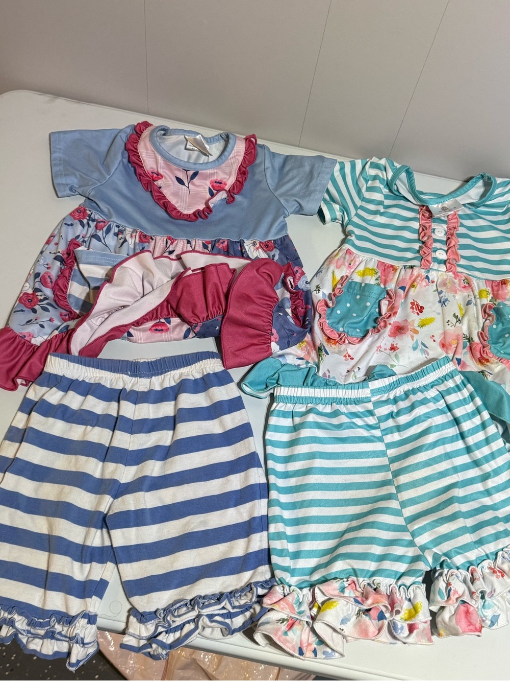 Ruffle Girl Mixed Pattern Floral Tops & Shorts Girls Matching Sets Sz 6/7 NWOT - Picture 7 of 7